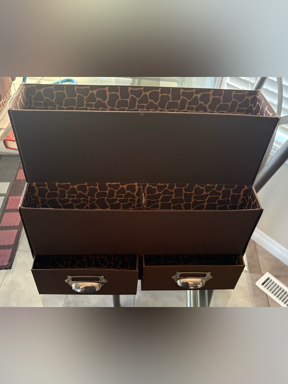 Giraffe print desk Organizer with 2 mini drawers